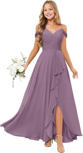 Junior Bridesmaid Dresses V Neck Chiffon Flower Girl Dress for Wedding Girls Formal Bridesmaid Dress in Saudi Arabia