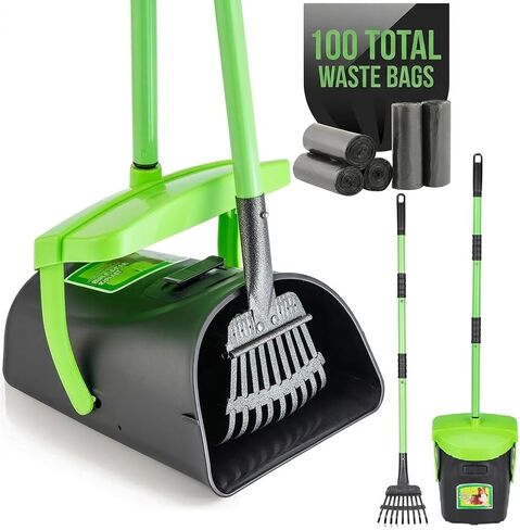 MXF Pooper Scooper Swivel Bin & Rake Kit with 20 Waste Bags, 36.6" Long Handle Adjustable Portable Non-Breakable Dog Pooper Scooper for Large Medium Small Dogs, Poop Scooper for Lawn Yard Dog Kennel in Saudi Arabia