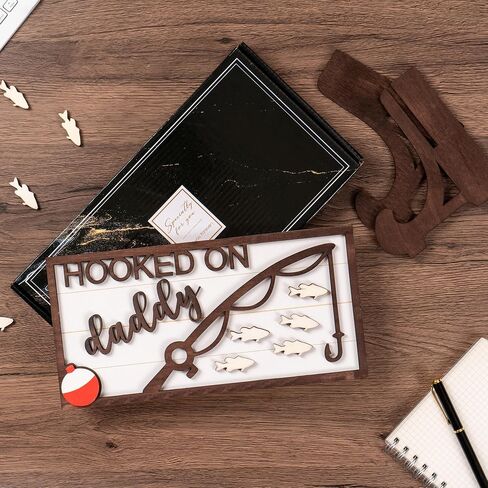 Personalized Dad Fishing Gift, Wood Sign with Stand for Fishing Dad, Fathers Day Plaque Gift with Family Names, Birthday Gifts for Daddy From Daughter Son Wife (Brown-Daddy) in Saudi Arabia