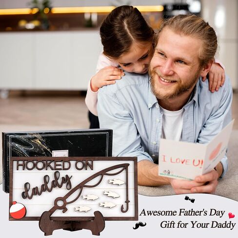 Personalized Dad Fishing Gift, Wood Sign with Stand for Fishing Dad, Fathers Day Plaque Gift with Family Names, Birthday Gifts for Daddy From Daughter Son Wife (Brown-Daddy) in Saudi Arabia