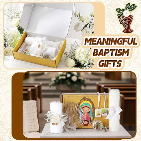 Liliful 7 Pcs Virgen De Guadalupe Baptism Candle Set, Catholic Baptism Gift Candle Towel Shell Rosary Set, Velas para Bautizo Gift for First Communion Baptismal Party Favors in Kuwait
