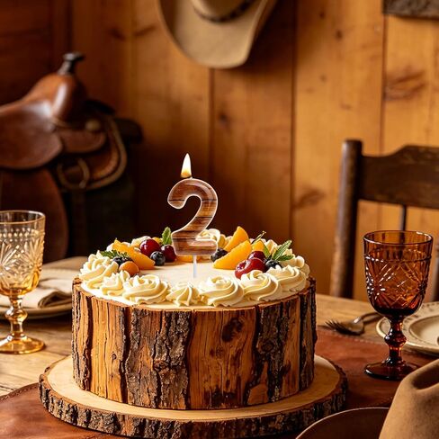 Brown Wood Grain Birthday Candles Rustic Themed 1st Cake Toppers Candle for Vintage Farmhouse Western Barn Wedding Birthday Party Decorations Supplies in Saudi Arabia