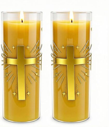 2 Pack 100% Pure Beeswax Pillar Candles in Glass Jar with Cross Design – Unscented, 80-Hour Long Burning, Dripless & Smokeless – Non-Toxic Candles for Prayer, Meditation & Religious Gifts in Saudi Arabia