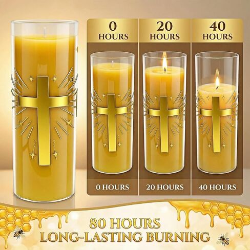 2 Pack 100% Pure Beeswax Pillar Candles in Glass Jar with Cross Design – Unscented, 80-Hour Long Burning, Dripless & Smokeless – Non-Toxic Candles for Prayer, Meditation & Religious Gifts in Saudi Arabia