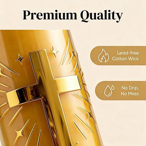 2 Pack 100% Pure Beeswax Pillar Candles in Glass Jar with Cross Design – Unscented, 80-Hour Long Burning, Dripless & Smokeless – Non-Toxic Candles for Prayer, Meditation & Religious Gifts in Saudi Arabia