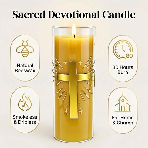 2 Pack 100% Pure Beeswax Pillar Candles in Glass Jar with Cross Design – Unscented, 80-Hour Long Burning, Dripless & Smokeless – Non-Toxic Candles for Prayer, Meditation & Religious Gifts in Saudi Arabia
