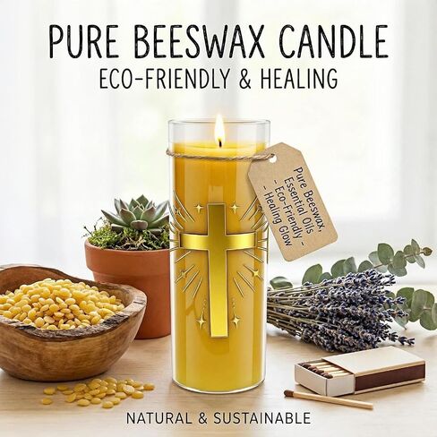 2 Pack 100% Pure Beeswax Pillar Candles in Glass Jar with Cross Design – Unscented, 80-Hour Long Burning, Dripless & Smokeless – Non-Toxic Candles for Prayer, Meditation & Religious Gifts in Saudi Arabia