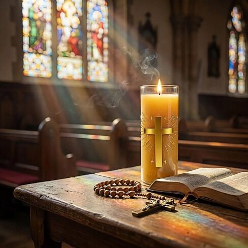 2 Pack 100% Pure Beeswax Pillar Candles in Glass Jar with Cross Design – Unscented, 80-Hour Long Burning, Dripless & Smokeless – Non-Toxic Candles for Prayer, Meditation & Religious Gifts in Saudi Arabia