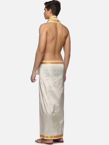 Sethukrishna Men Cream Colour Art Silk Dhoti Angavastram Combo Set (CREAM) (ONE SIZE) (D667-T241) in Saudi Arabia