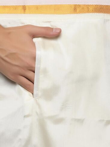Sethukrishna Men Cream Colour Art Silk Dhoti Angavastram Combo Set (CREAM) (ONE SIZE) (D667-T241) in Saudi Arabia