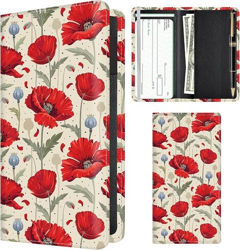 Checkbook Cover for Personal Checkbook, Cute PU Leather Check Book for Women & Men, Slim Checkbook Holder with Pen Holder and Built-in Clear Plastic Divider Cherry Blossom Night in Saudi Arabia