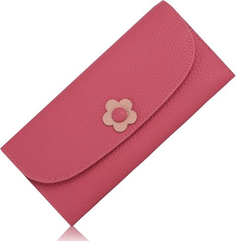 Ladies Purse RFID Blocking Genuine Leather Large Capacity Slim Wallet for Women, Rose Red, L, Casual in Saudi Arabia