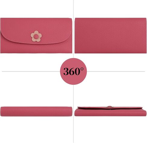 Ladies Purse RFID Blocking Genuine Leather Large Capacity Slim Wallet for Women, Rose Red, L, Casual in Saudi Arabia