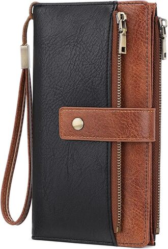 GOIACII Wallet for Women RFID Blocking Card Holder Large Capacity Trifold Leather Wristlet Wallets White Brown in Saudi Arabia