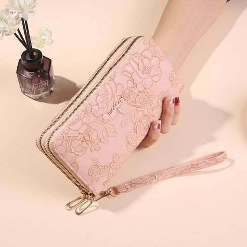Wallet for Women Clutch Double Zip Around Credit Card Holder Women's Wallet Large Capacity Floral Pattern Wristlet Clutch in Kuwait