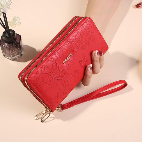 Wallet for Women Clutch Double Zip Around Credit Card Holder Women's Wallet Large Capacity Floral Pattern Wristlet Clutch in Kuwait