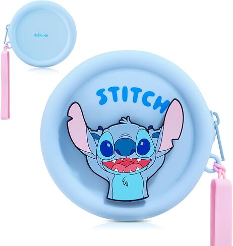 MINISO Disney Stitch Coin Purse Silicone Lilo and Stitch Coin Pouch with Wrist Strap, 3.6'' Round Wallet for Women, Storage Bag for Travel Shopping(Blue) in Kuwait