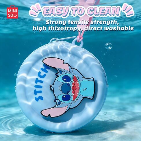 MINISO Disney Stitch Coin Purse Silicone Lilo and Stitch Coin Pouch with Wrist Strap, 3.6'' Round Wallet for Women, Storage Bag for Travel Shopping(Blue) in Kuwait