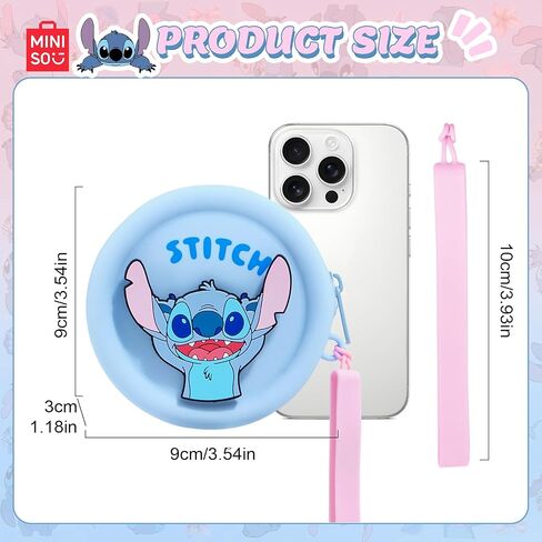 MINISO Disney Stitch Coin Purse Silicone Lilo and Stitch Coin Pouch with Wrist Strap, 3.6'' Round Wallet for Women, Storage Bag for Travel Shopping(Blue) in Kuwait