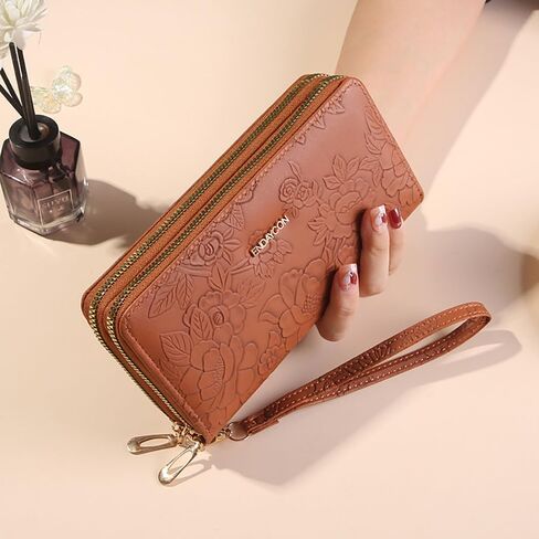 Wallet for Women Clutch Double Zip Around Credit Card Holder Women's Wallet Large Capacity Floral Pattern Wristlet Clutch in Kuwait