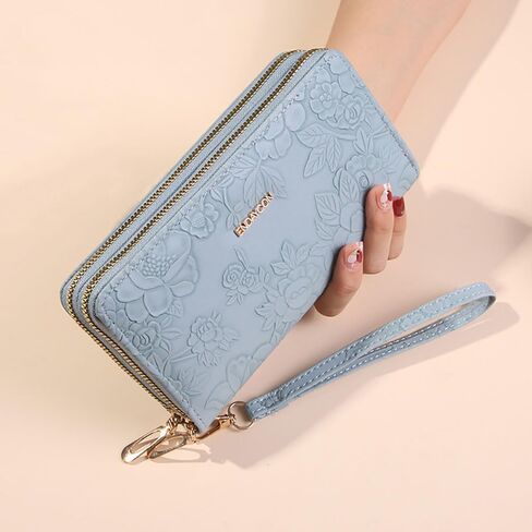 Wallet for Women Clutch Double Zip Around Credit Card Holder Women's Wallet Large Capacity Floral Pattern Wristlet Clutch in Kuwait