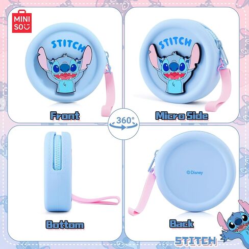MINISO Disney Stitch Coin Purse Silicone Lilo and Stitch Coin Pouch with Wrist Strap, 3.6'' Round Wallet for Women, Storage Bag for Travel Shopping(Blue) in Kuwait