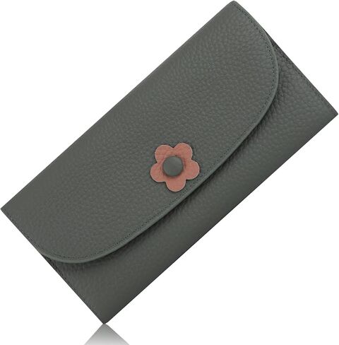 Ladies Purse RFID Blocking Genuine Leather Large Capacity Slim Wallet for Women, Rose Red, L, Casual in Saudi Arabia