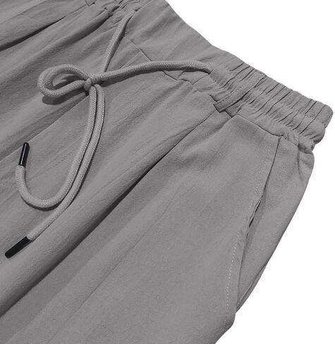 Men's Linen Pants Lightweight Drawstring Elastic Waist Loose Fit Summer Beach Comfy Pants with Pockets in Kuwait