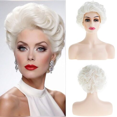 Short Brown Curly Wigs for Women Synthetic Mixed Grey Big Curly Bob Wig Cosplay Hair with Wig Cap in Saudi Arabia