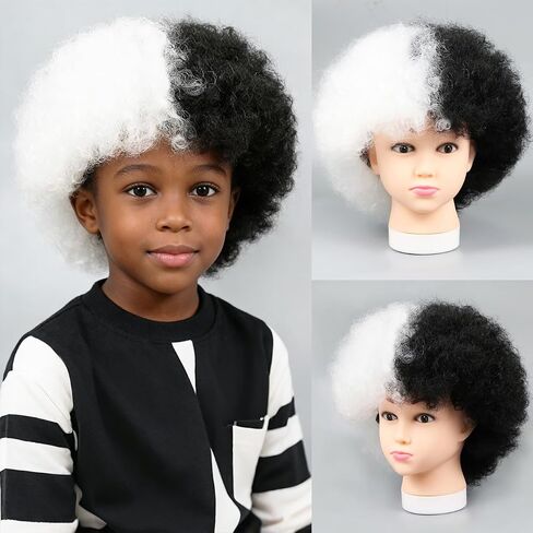 Hippie Small Afro Wigs for 1-8,Adjustable Afro Kinky Costume Wig 115Gram Natural Black Synthetic Disco Wigs for Daily And Theme Party(Small,1B) in Saudi Arabia