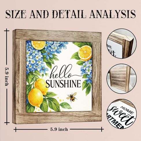 Hello Sunshine Wooden Box Sign - Rustic Summer Decor with Lemon and Blue Hydrangea Design, Perfect for Tabletop, Kitchen, Desk, Porch, Beach House, Seasonal Home Decoration in Kuwait