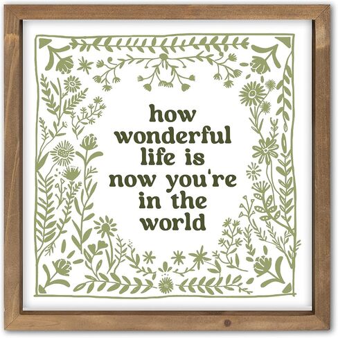 pechpell 11.8 Inch Nursery Wall Decor, Wooden Framed Green Baby Girl Nursery Wall Art with Wreath Sign, Boho Vintage Woodland Nature Themed Kids Room Playroom Table Shelf Decorations for Home in Saudi Arabia