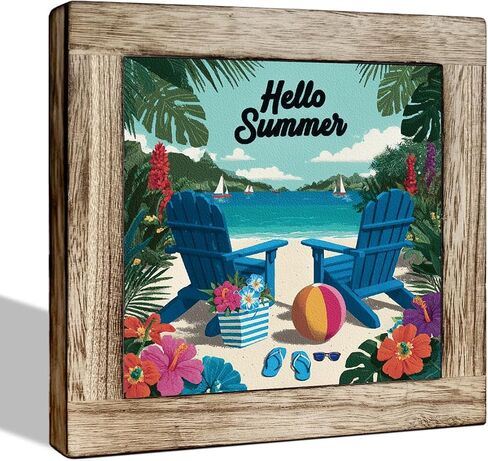 Hello Sunshine Wooden Box Sign - Rustic Summer Decor with Lemon and Blue Hydrangea Design, Perfect for Tabletop, Kitchen, Desk, Porch, Beach House, Seasonal Home Decoration in Kuwait