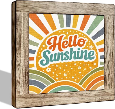 Hello Sunshine Wooden Box Sign - Rustic Summer Decor with Lemon and Blue Hydrangea Design, Perfect for Tabletop, Kitchen, Desk, Porch, Beach House, Seasonal Home Decoration in Kuwait