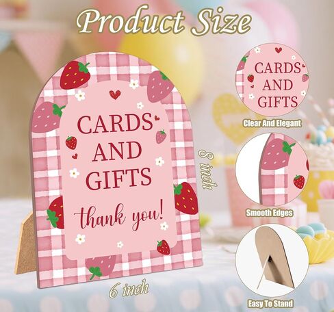 Strawberry Cards and Gifts Sign for Baby Shower, 6x8 Inch Arch Wooden Sign with Stand, Berry Baby Shower Table Sign, Gender Neutral Party Decoration - MUK23 in Saudi Arabia