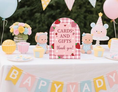 Strawberry Cards and Gifts Sign for Baby Shower, 6x8 Inch Arch Wooden Sign with Stand, Berry Baby Shower Table Sign, Gender Neutral Party Decoration - MUK23 in Saudi Arabia