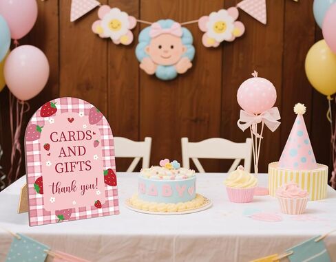 Strawberry Cards and Gifts Sign for Baby Shower, 6x8 Inch Arch Wooden Sign with Stand, Berry Baby Shower Table Sign, Gender Neutral Party Decoration - MUK23 in Saudi Arabia