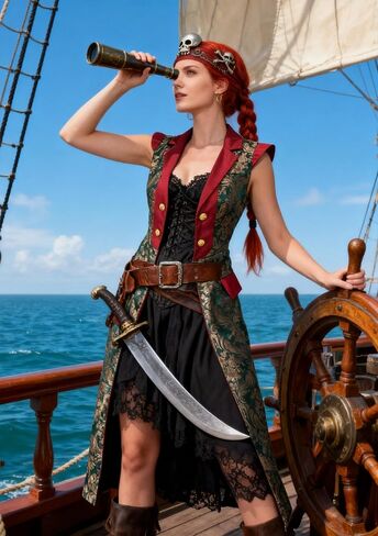 Medieval Gothic Pirate Vest jacket Renaissance Long Sleeveless Surcoat Halloween Cosplay Costume for Women in Saudi Arabia