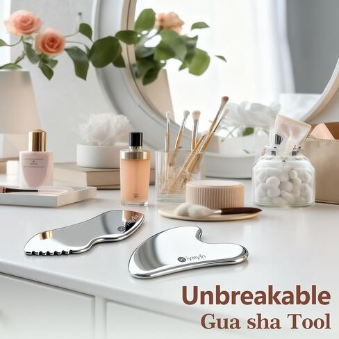 304Stainless Steel Gua Sha Facial Tools Lymphatic Drainage Puffiness | Jawline Sculpting & Tightening Tool for Face Contouring & Wrinkle Reduction, Great Gift for Her Skin Care, Cooling Therapy in Kuwait