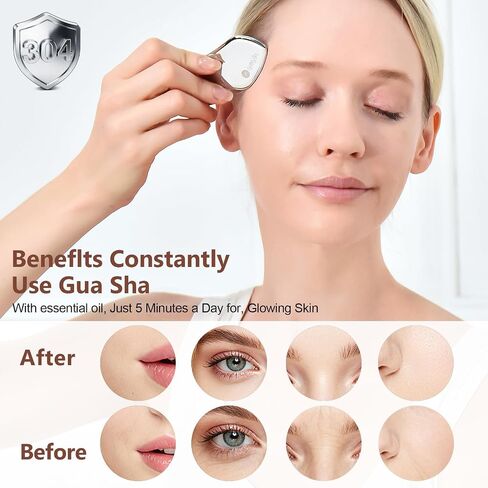 304Stainless Steel Gua Sha Facial Tools Lymphatic Drainage Puffiness | Jawline Sculpting & Tightening Tool for Face Contouring & Wrinkle Reduction, Great Gift for Her Skin Care, Cooling Therapy in Kuwait