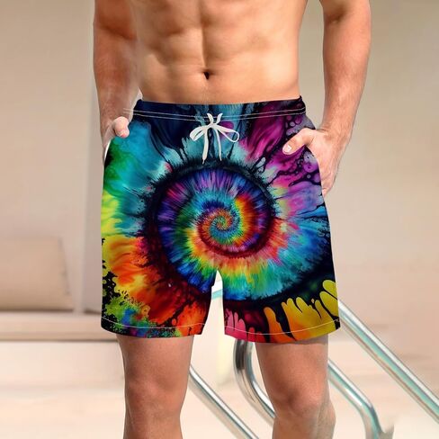 LAOLIUSN Men's Tie-Dye Board Shorts Psychedelic Graphic Beach Shorts in Saudi Arabia