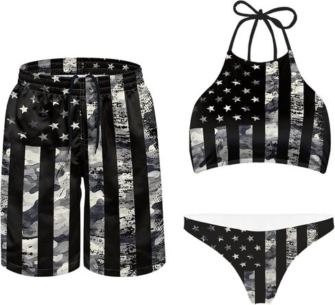 Matching Couple Swimsuits 4th of July Womens Two Piece Bikini Sets Mens Trunk Bathing Suit Swimwear Set in Saudi Arabia
