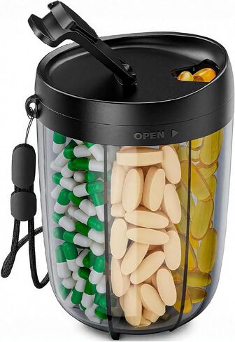 Weekly Pill Organizer Bottle Large Capacity Supplement Dispenser -5.12" L x 3.94" W,Black in Kuwait