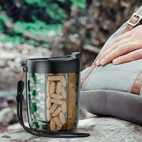 Weekly Pill Organizer Bottle Large Capacity Supplement Dispenser -5.12" L x 3.94" W,Black in Kuwait