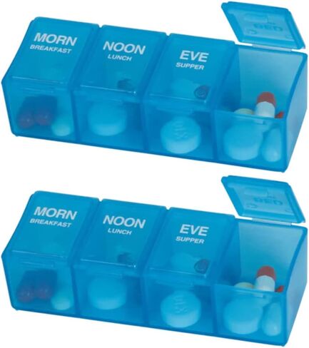 EZY DOSE Daily 4X a Day Pill Organizer, Vitamin Planner Box, One Day 4 Times a Day Medicine Case, Colors May Vary (4 Time a Day - 2 Pack) in Kuwait