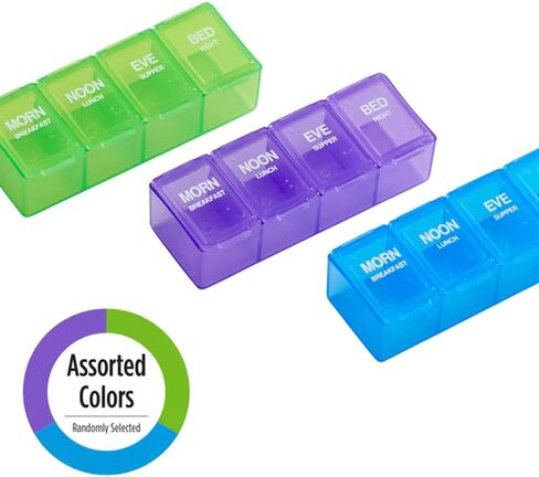 EZY DOSE Daily 4X a Day Pill Organizer, Vitamin Planner Box, One Day 4 Times a Day Medicine Case, Colors May Vary (4 Time a Day - 2 Pack) in Kuwait