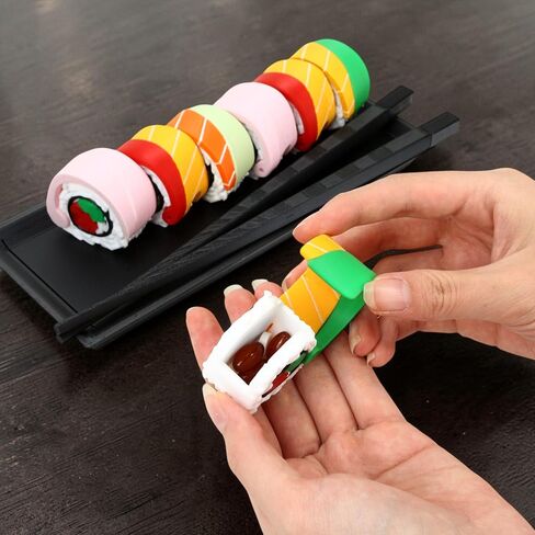 Weekly Sushi Pill Organizer Container Keychain Holder 7 Day Case Travel Medicine Cute Supplements Contains Creative Portable Mini Storage Box Multicolor with Removable Trays Roller Dispenser in Saudi Arabia