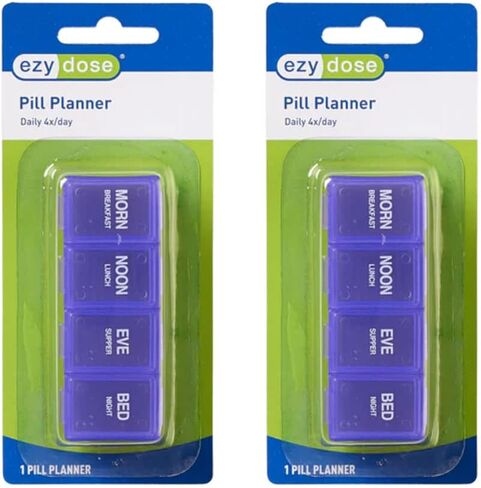 EZY DOSE Daily 4X a Day Pill Organizer, Vitamin Planner Box, One Day 4 Times a Day Medicine Case, Colors May Vary (4 Time a Day - 2 Pack) in Kuwait