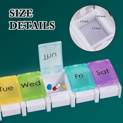 Large AM PM Pill Organizer 2 Times a Day, 7 Day Weekly Pill Box with 14 Compartments, 2 Week Medicine Organizer with Easy Push Button for Pills, Vitamins, Fish Oil and Supplements（Colorful） in Kuwait