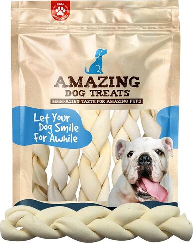 Amazing Dog Treats - Beef Cheek Braids Dog Chew (6 Inch - 15 Pack) - NO Odor - Rawhide Alternative - Beef Cheek Slice Chip Sticks - No Dyes, Chemicals, or Preservatives in Saudi Arabia